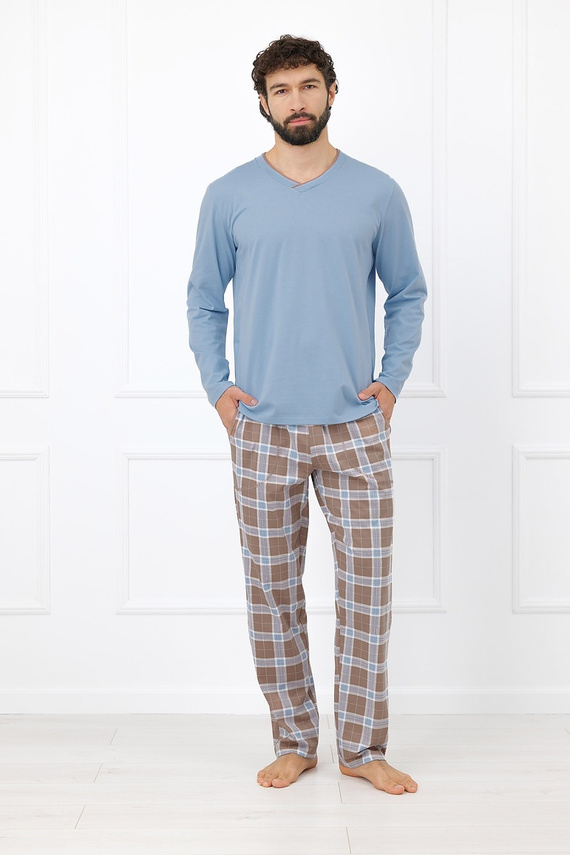 Italian Fashion Dante pijama bărbați bumbac, pantaloni lungi în carouri - gri metalizat