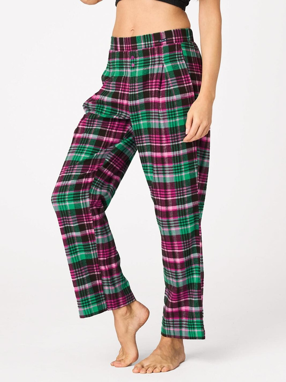 Pantaloni de pijama Key LHE 414 fucsia – flanelă în carouri, 100% bumbac