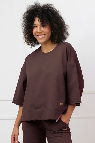 Bluza Kaori Italian Fashion 3/4 mânecă bumbac elastan - maro