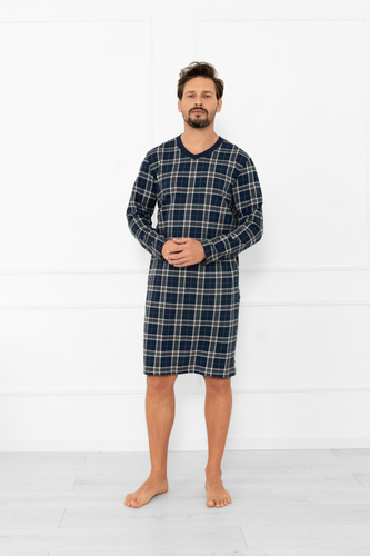 Cămașă de noapte pentru bărbați Andreas - bumbac, mânecă lungă, carouri Italian Fashion