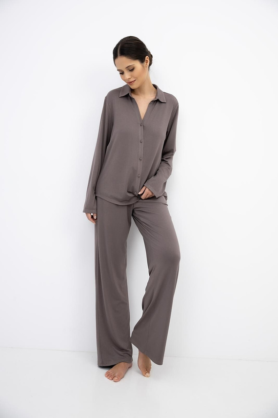Sensis Lyra Mocca pijama damă din vâscoză, lungă, cu nasturi