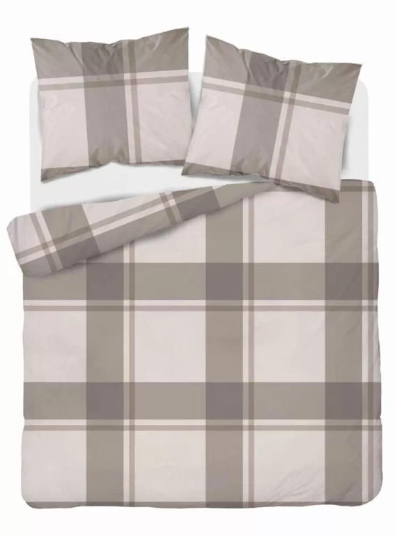 5218 B Lenjerie de pat în carouri de satin bej Detexpol