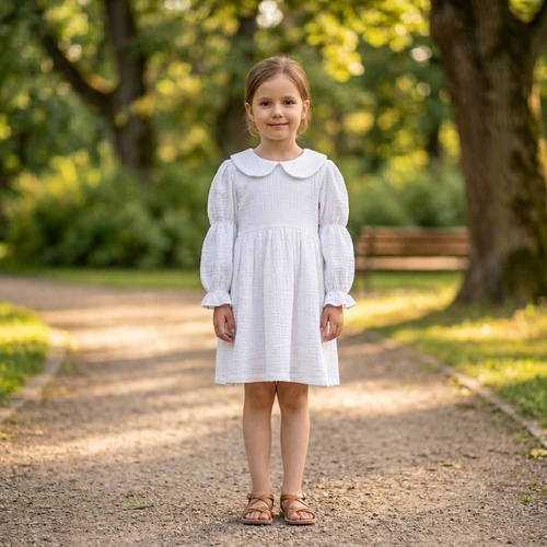 Rochie pentru fete Nicol 224285 din mușelin 100% bumbac, mânecă lungă