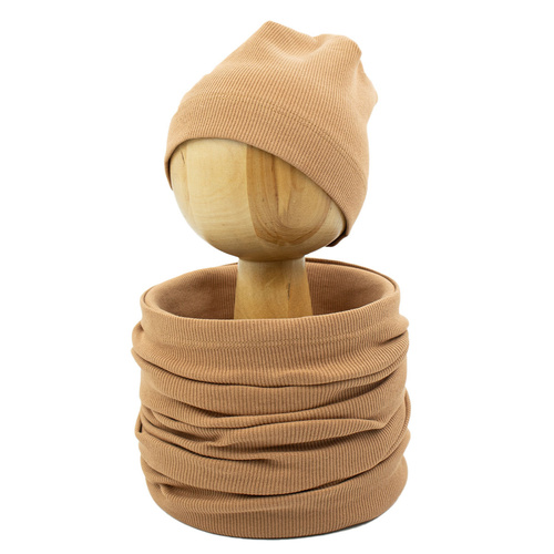 Nicol Olo 222268 set căciulă și fular tubular caramel bumbac