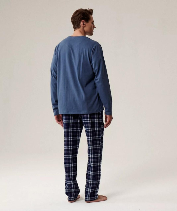 NMP-393 Albastru Atlantic – pijamale bărbătești din flanel de bumbac cu pantaloni
