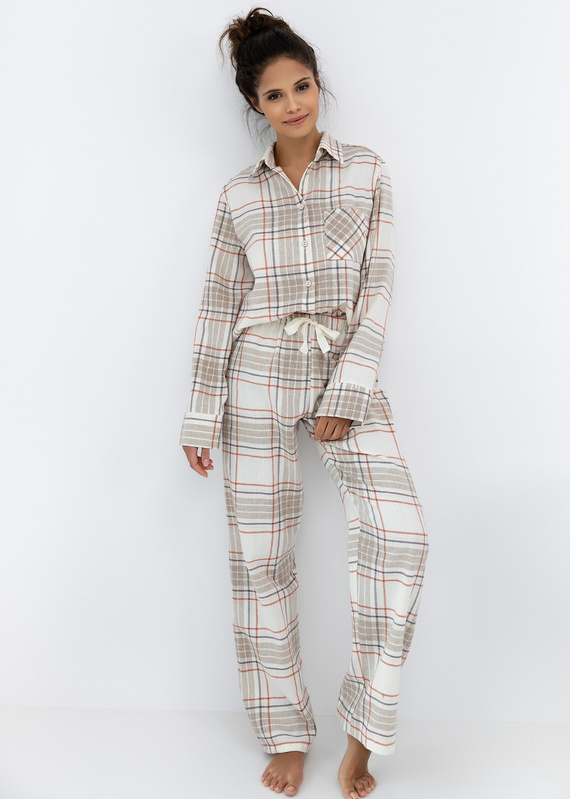 Pijamale Adalyn Sensis pentru femei - flanel de bumbac în carouri, cu nasturi