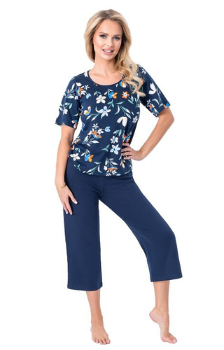 Caroline 3/4 Donna – pijamale de damă din bumbac cu imprimeu floral, mâneci scurte și pantaloni 3/4
