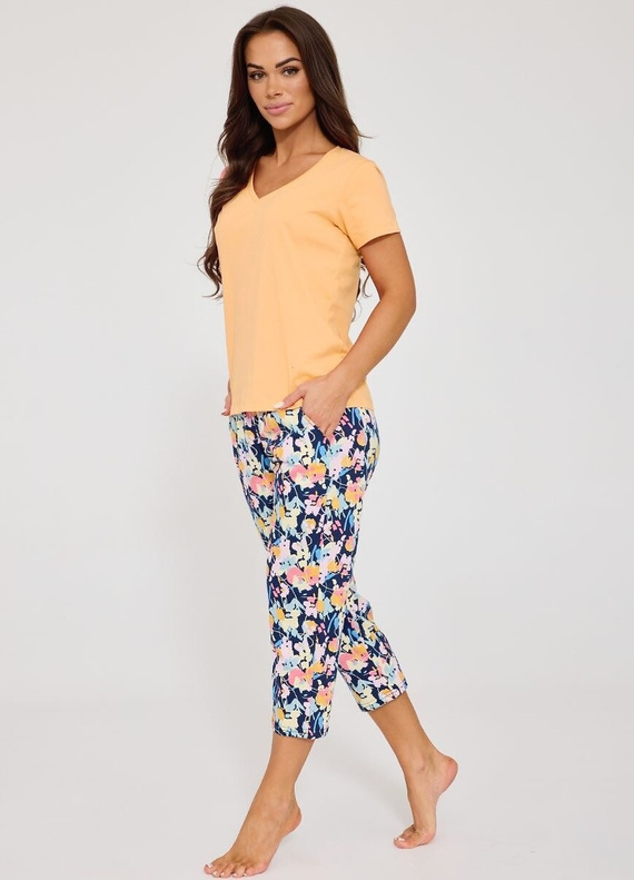 Cornette 875/357 Violetta 2 portocalie Pijamale damă bumbac 7/8 cu flori