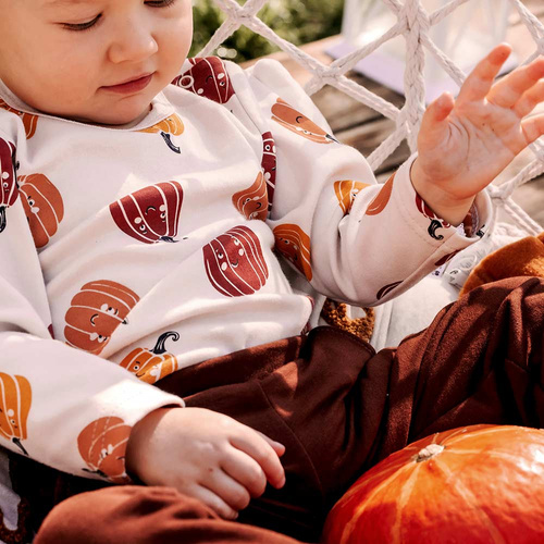 Body pentru bebeluși Halloween Eevi – ecru, dovleci, bumbac