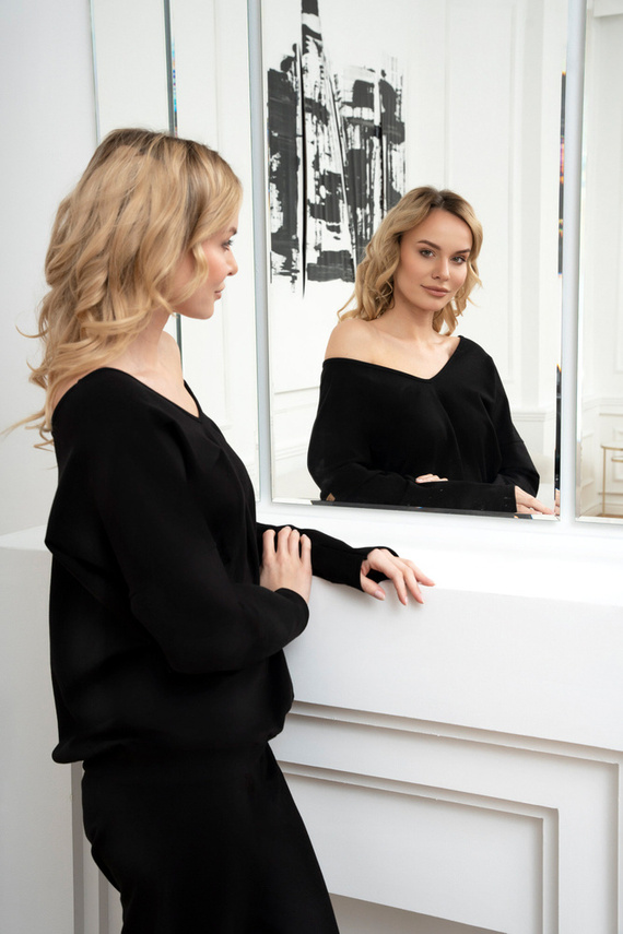 Karina Ladies set cu mânecă lungă, pantaloni Italian Fashion - negru