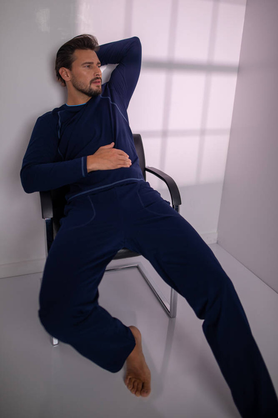 Salomon Pijama cu mânecă lungă pentru bărbați, pantaloni lungi Italian Fashion - albastru marin / albastru