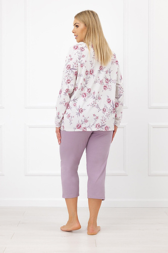 Italian Fashion Mariella pijama damă din bumbac, cu nasturi, pantaloni 3/4