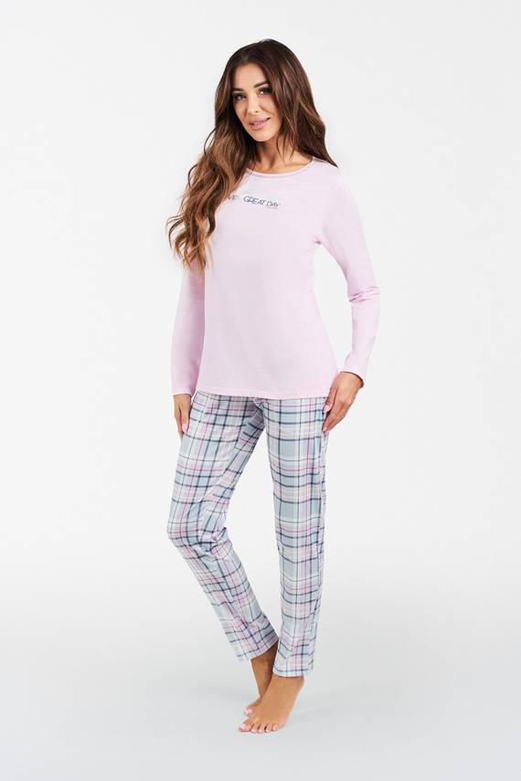 Pijama cu mânecă lungă și pantaloni lungi Glamour Ladies Italian Fashion - roz/print