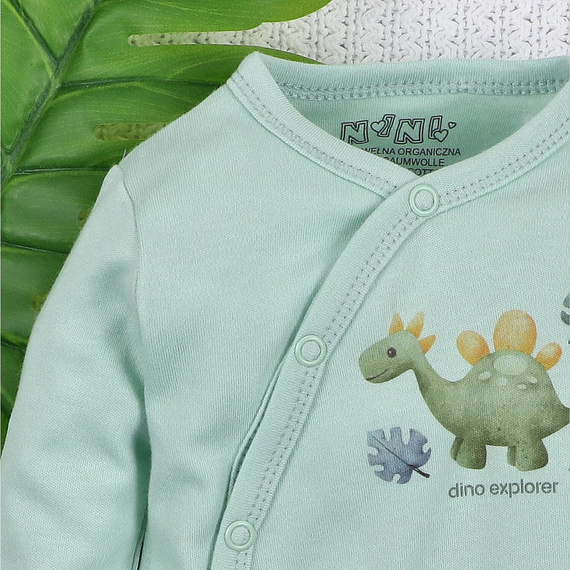 Body plic ABN-5563 Dino Explorer Nini Mentă | Bumbac organic pentru nou-născuți