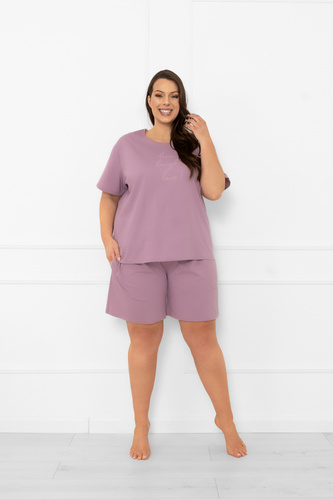 Pijama pentru femei Ksara Italian Fashion - bumbac, mânecă scurtă și pantaloni scurți - heather