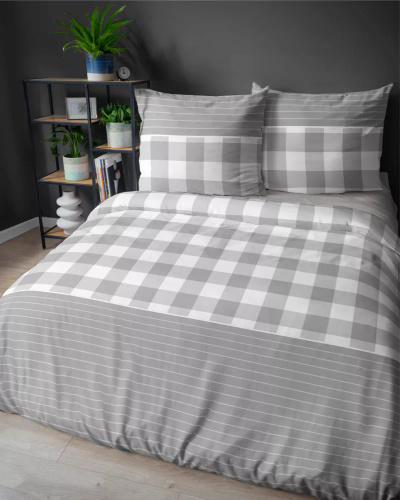 5083 B Home Satin Detexpol lenjerie de pat din satin în carouri gri