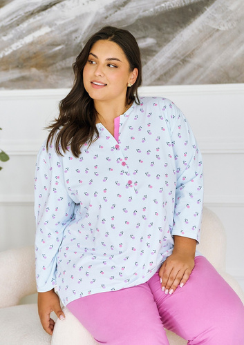 3462 Pijamale dama Yolanda Taro, albastru - tricou vascoza 7/8, pantaloni din bumbac