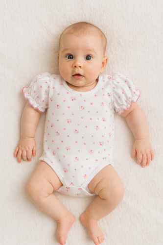 Body bebelusi Martex, maneca scurta, flori roz | Bumbac pentru bebelusi