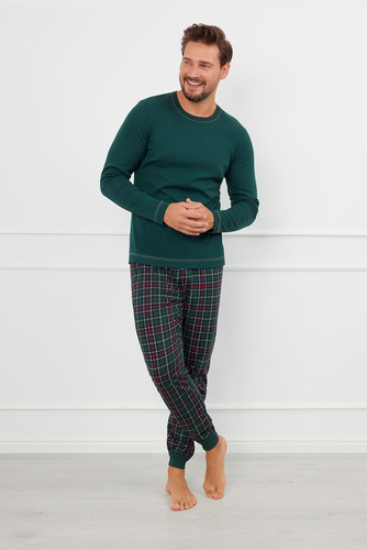 Fogo Pijama bărbătească cu mânecă lungă, pantaloni lungi Italian Fashion - verde/print 
