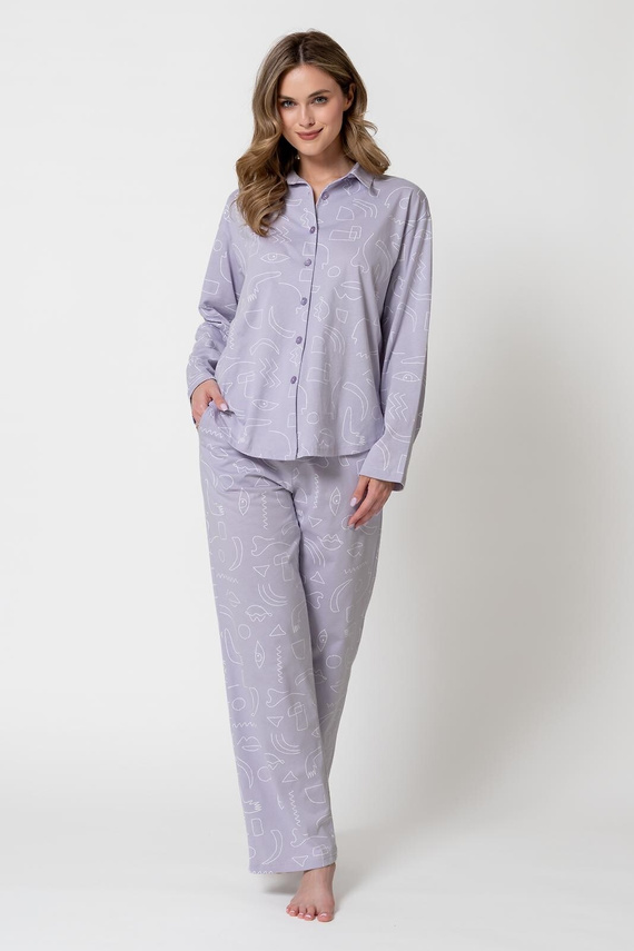 Pijamale damă Leveza 1784 Marcelina liliac 100% bumbac cu nasturi