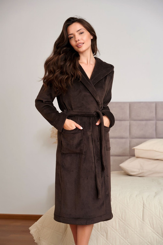Doctor Nap 7548 Brownie Halat damă soft lung cu glugă maro