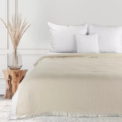 Plaid 7 Pătură cuvertură de pat cu franjuri Eurodraperii bej