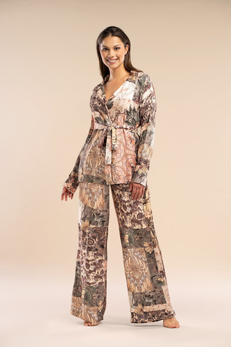 Pantaloni de pijama Forever Belle Reverie kaki - vascoza satinata, eleganti si confortabili