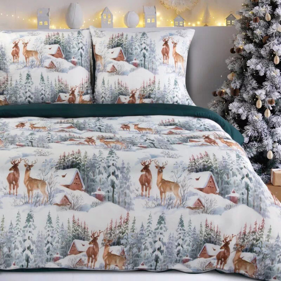 Lenjerie de pat din microfibră Fairyland Eurocortains peisaj verde de iarnă - moale, ușoară și ușor de întreținut, cu fermoar