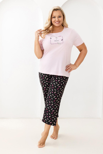 Pijama 733 Regina – din bumbac, cu mânecă scurtă, decolteu semicircular, print decorativ