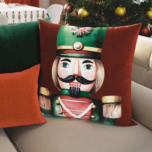 PBN279 Față de pernă de Crăciun Nutcrackers Marquisette roșu