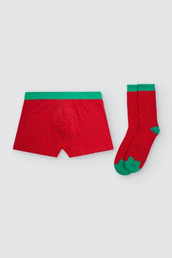 Komplet 20475 boxeri + șosete bărbați din bumbac, pepene verde, cadou