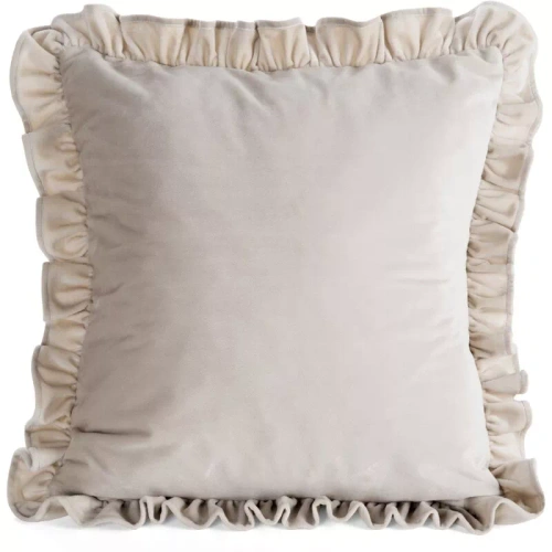 Față pernă Brenda 45x45 verde salvie catifea cu volane beige