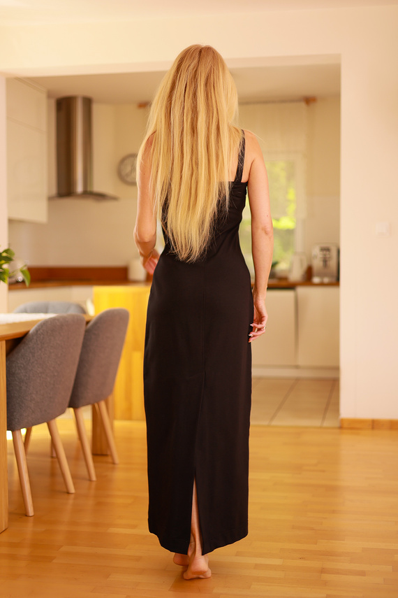 Irving - set dama: rochie maxi + hanorac, 95% bumbac 5% elastan | Marca poloneză Mirale - negru