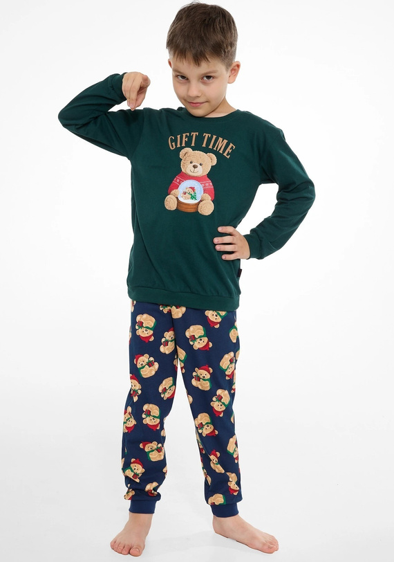 Cornette Gift Time Christmas 593/184 966/184 Pijamale băieți verde 100% bumbac