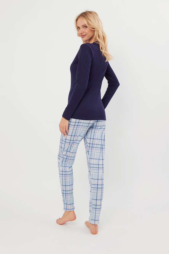 Adriana Pijama de damă cu mânecă lungă, pantaloni lungi Italian Fashion - albastru navy/print