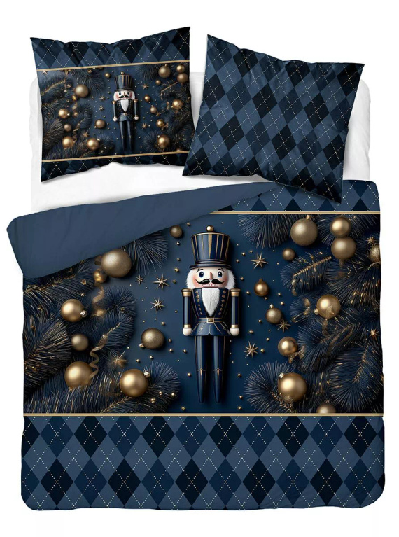 5823 Lenjerie de pat din bumbac bleumarin Detexpol cu Spargător de nuci - Set de Crăciun 100% bumbac A Christmas Dreams