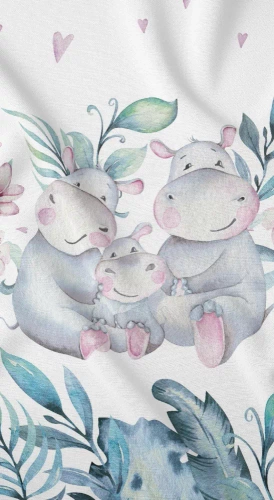 3292 B Land of Dreams Lenjerie de pat din bumbac pentru copii, hipopotami Karo