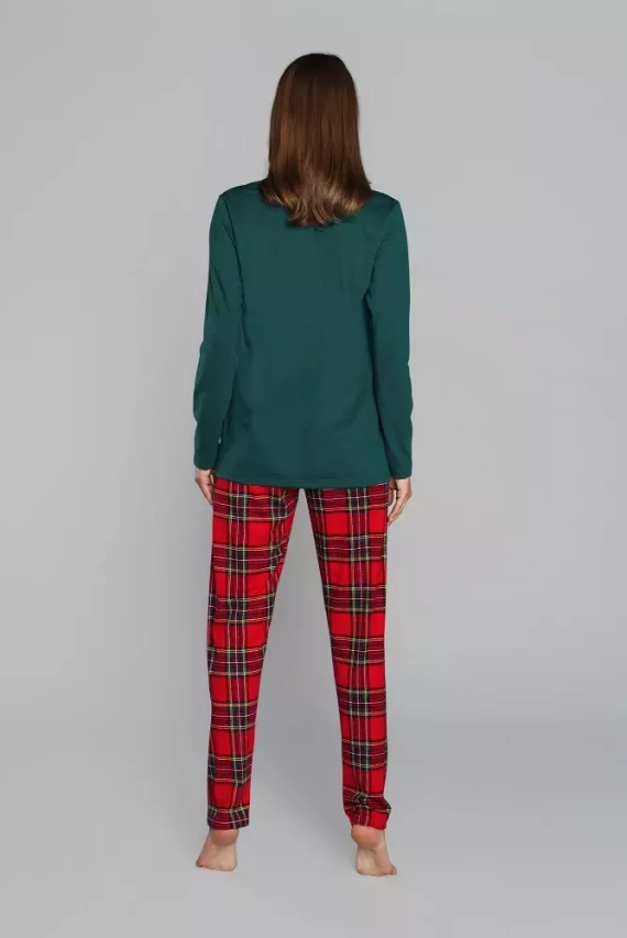 Pijama pentru femei Zorza cu mânecă lungă, pantaloni Italian Fashion - roșu/print 