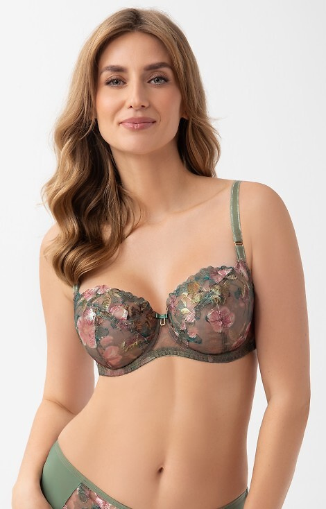 K 939 Delaila sutien moale Gorsenia verde - transparent, brodat, cu arici