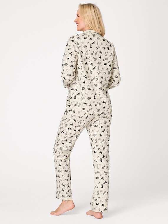 Pijamale damă Key LNS 921 B26 ecru – 100% bumbac, nasturi, imprimeu