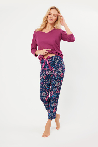 Folk Pijama pentru femei mâneci 3/4, pantaloni 7/8 Modă italiană - mure/print