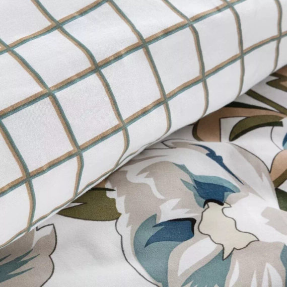 Spring 40 Flowers lenjerie de pat satin Euro perdele alb/turcoaz