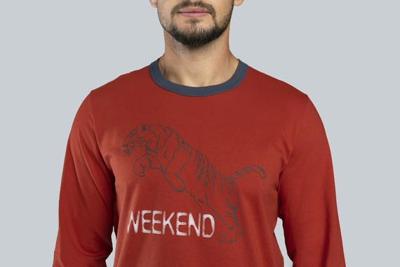 Lion Pijama cu mânecă lungă pentru bărbați, pantaloni Italian Fashion - roșu/grafit