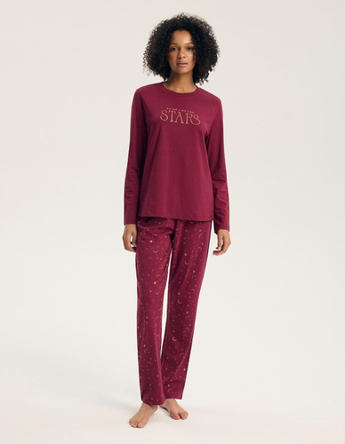 Pijamale damă Henderson 45439 Gilly Carmine 100% bumbac mânecă lungă