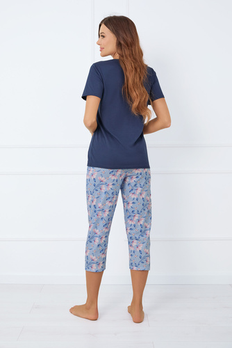 Amara Pijama de damă cu mânecă scurtă, pantaloni 3/4 Italian Fashion - albastru navy/print
