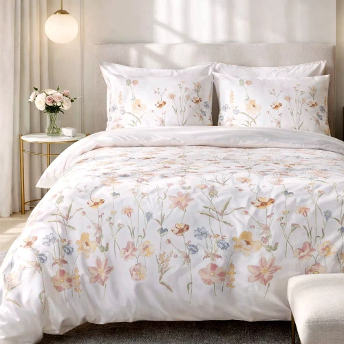 Lenjerie de pat satinată 1553/1 Satynlove 100% bumbac floral + fețe 70x80