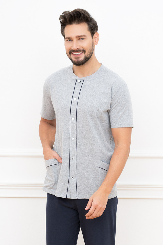 Alcest Pijama cu mânecă scurtă pentru bărbați, pantaloni lungi Italian Fashion - albastru marin