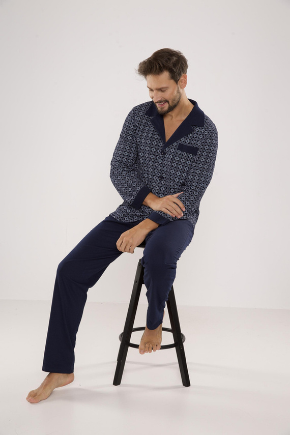 538 Carlo Pijama pentru bărbați De lafense - albastru marin + pătrat