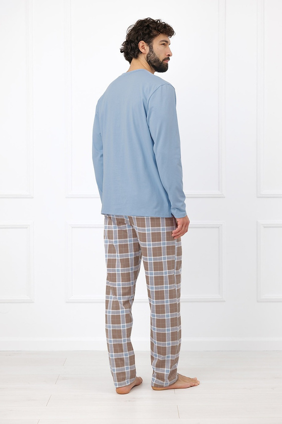 Italian Fashion Wilhelm Pijamale bărbați 100% bumbac cu nasturi, în carouri - cappuccino