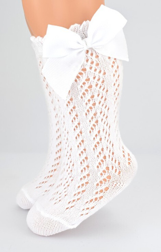 SB113 Șosete ajurate Noviti pentru copii până la genunchi - alb